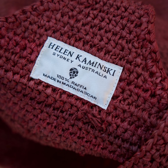 Helen Kaminski 100% Raffia Burgundy Large Woven Tote Bag Made In Madagascar - Picture 14 of 14